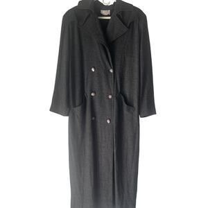 Ten Eleven Vintage 90s Size XL 70% Wool Grey Double Breasted Trench Coat‎